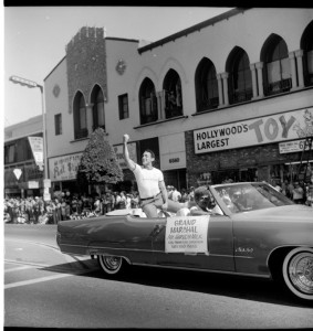 San Francisco Supervisor Harvey Milk as the grand marshall of the 1978 L.A. Pride parade. Christopher Street West pride parade in Los Angeles. June 1978. Courtesy of ONE National Gay & Lesbian Archives at USC Libraries.