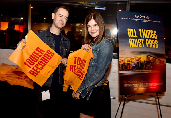 Director Colin Hanks and actress Betsy Brandt at the after party for the premiere of Gravits Ventures' "All Things Must Pass" at Tower Records on the Sunset Strip in West Hollywood on Thursday night. (photo courtesy of Kevin Winter, Getty Images North America)