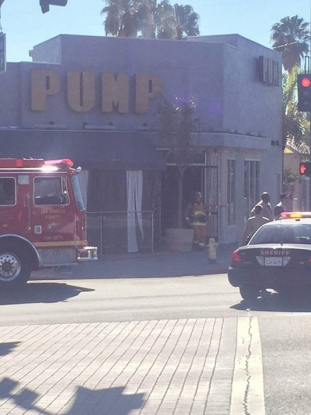 Firefighters outside smoky P.U.M.P. this morning. (Photo courtesy of Chris Murillo)