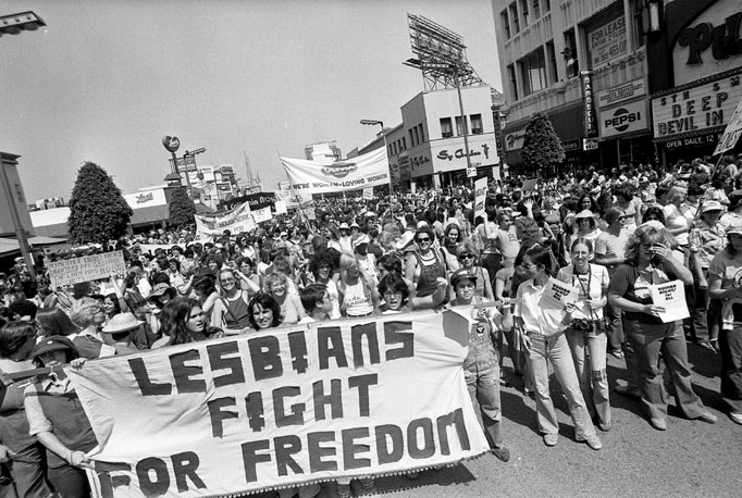 Gay Pride Parade on Hollywood Blvd. in Los Angeles, 1977. (Los Angeles Times Photographic Archive, UCLA Library Special Collections)