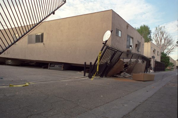 A collapsed apartment building after the 1994 Northridge earthquake.