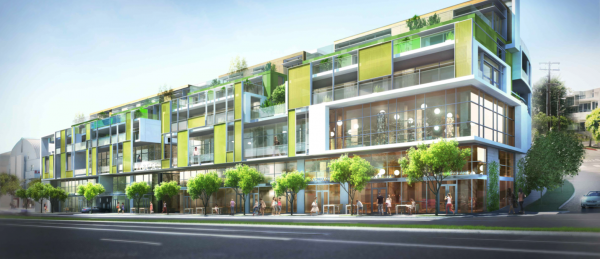 The Santa Monica Boulevard facade of 8555 Santa Monica Blvd. (DFH Architects)