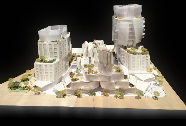 A model of the 8150 Sunset Blvd. project as seen from the north (Gehry Architects LLP)
