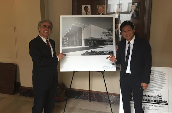 Steven Luftman, left, and Keith Nakata of Friends of Lytton Savings celebrate the L.A. City Council's decision.