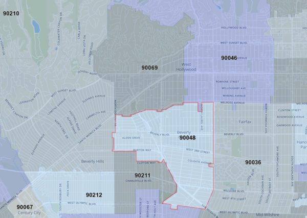 90048 and 90069 zip codes are two of top ten most expensive in Los Angeles area